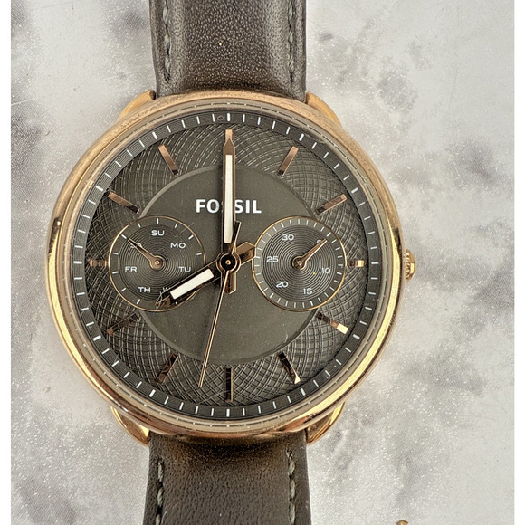 Fossil Womens Tailor ES3913 Multifunction Date Watch Brown Leather Quartz ES3913